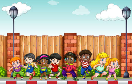 Boys and girls dancing on the streetのイラスト素材