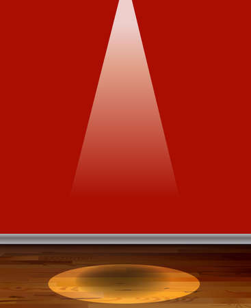 Empty red color wall with a spot light shinning down on the floorのイラスト素材