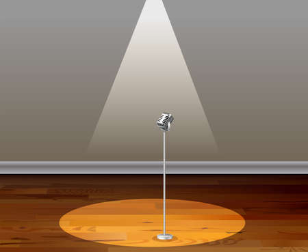 Vintage microphone is in the middle of the roomのイラスト素材