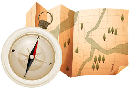 Map in grid and antigue compassのイラスト素材