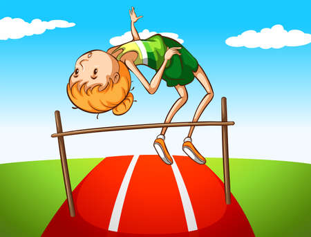 Girl doing high jump in the fieldのイラスト素材