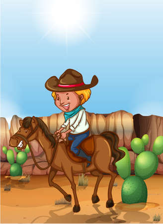Cowboy riding horse in the desertのイラスト素材