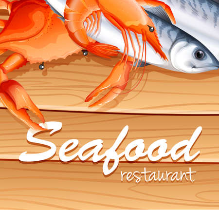 Seafood poster with different kind of seafood and textのイラスト素材
