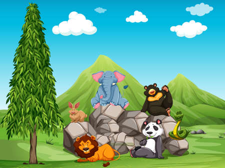 Wildlife animals on the field at daytimeのイラスト素材