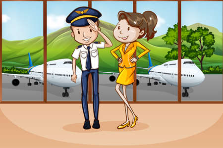 Pilot and flight attendant at the airportのイラスト素材