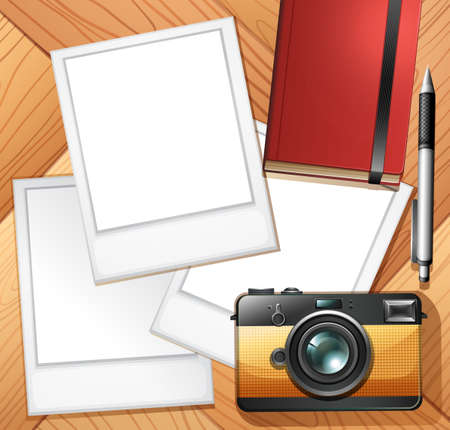 Vintage camera and blank photo framesのイラスト素材