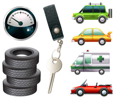 Set of cars and car partsのイラスト素材