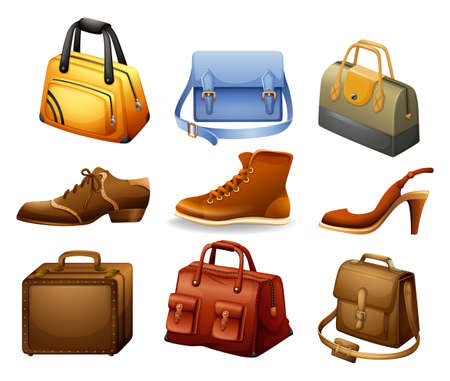 Shoes and leather bags in modern designのイラスト素材