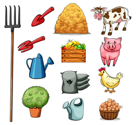 Animals and equipment used in the farmのイラスト素材
