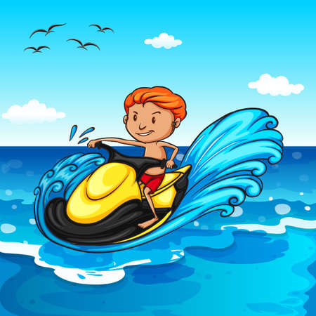 Man riding on water jetski in the oceanのイラスト素材