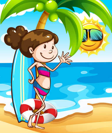 Girl in bikini standing on the beachのイラスト素材