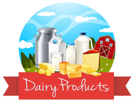 Dairy products with text illustrationのイラスト素材