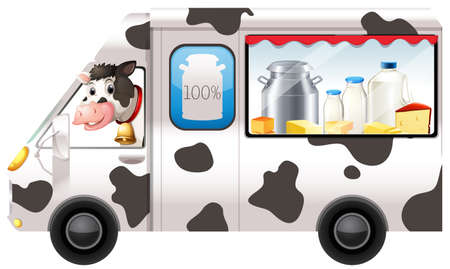 Dairy cow in a truck illustrationのイラスト素材