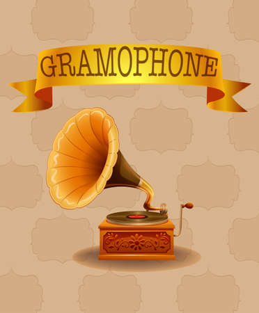 Retro gramophone design on pattern background illustrationのイラスト素材