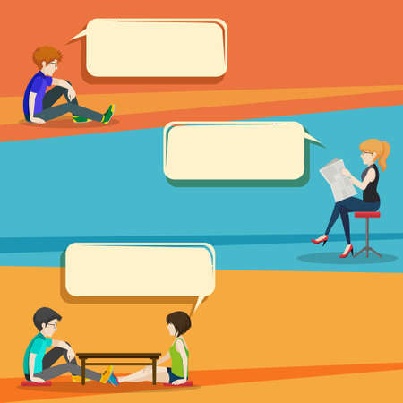 Conversation style infographic with people illustrationのイラスト素材