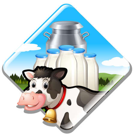 Dairy milk cow with sign illustrationのイラスト素材