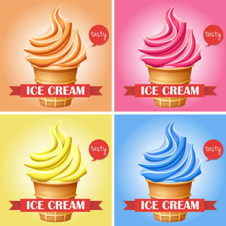 Ice creams in set of 4 illustrationのイラスト素材