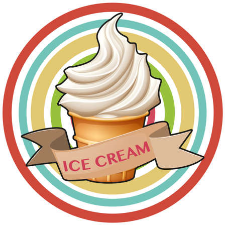 Banner of an ice cream with ice cream cone picture and colorful circles on the backgroundのイラスト素材