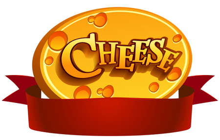 Red banner with cheese on a white backgroundのイラスト素材