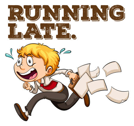 Poster of a saying Running Late with a boy runningのイラスト素材