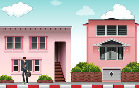 Front view of a modern pink color houseのイラスト素材