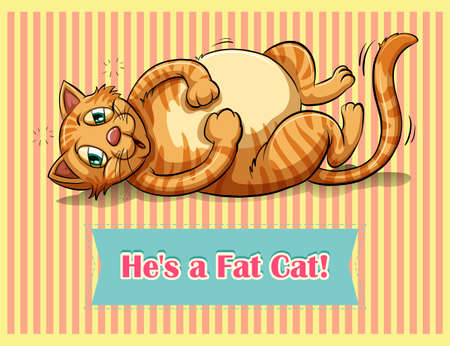 Ginger fat cat looking sleepy and tiredのイラスト素材