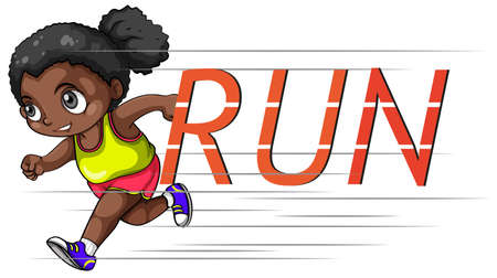 African american girl running aloneのイラスト素材
