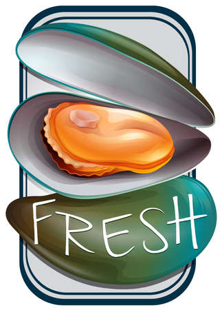 Fresh mussels in shell with textのイラスト素材