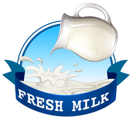 Pouring fresh milk with blue ribbon textのイラスト素材