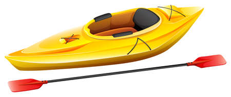 Yellow kayak with one seat and paddleのイラスト素材