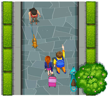 Aerial view of street and people illustrationのイラスト素材