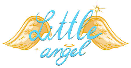 Little angel expressions with golden wings on white backgroundのイラスト素材