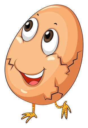 Cracking egg with face and two legs coming outのイラスト素材