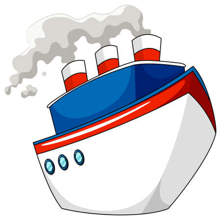 Ship with steam on white illustrationのイラスト素材