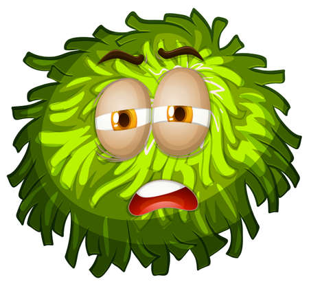 Sleepy face on fluffy green ballのイラスト素材