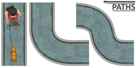 Concrete path with lady and dog illustrationのイラスト素材