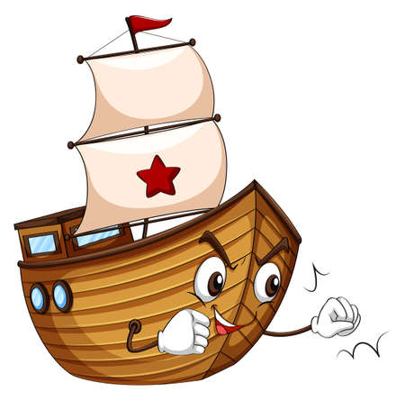 Sail boat with face and armsのイラスト素材