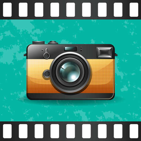 Retro camera on green illustrationのイラスト素材