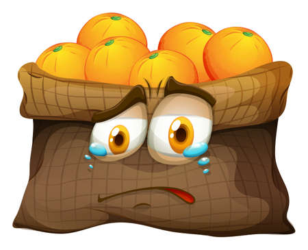Bag of oranges with sad face illustrationのイラスト素材