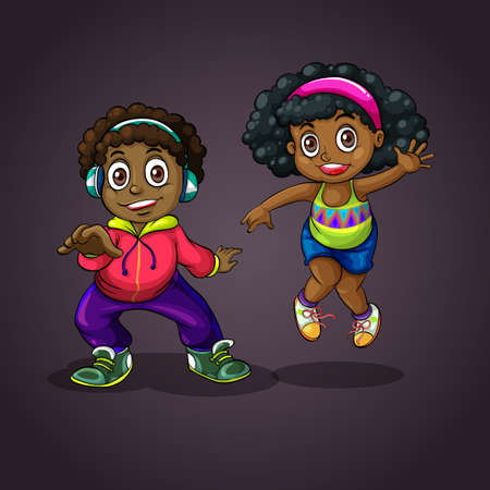 Boy and girl dancing illustrationのイラスト素材