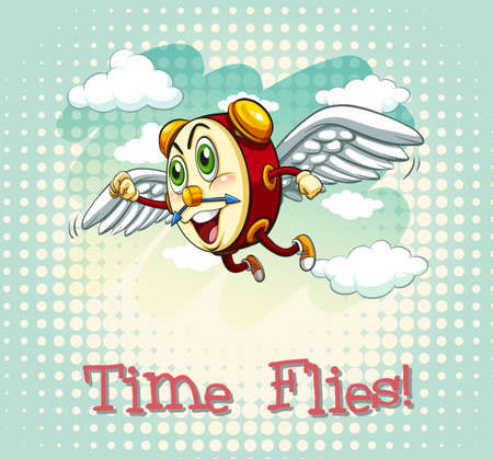 English idiom time flies illustrationのイラスト素材