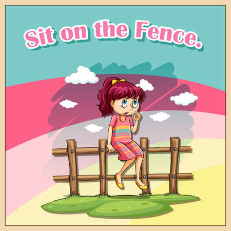 Sit on the fence illustrationのイラスト素材