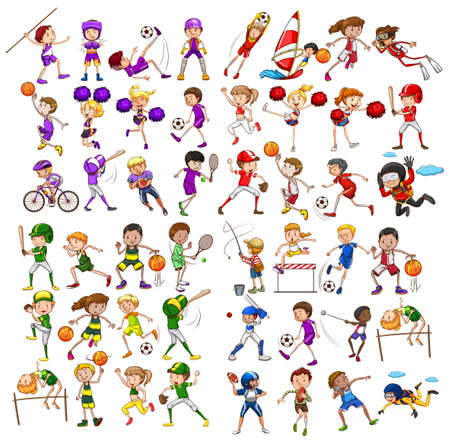 Kids playing various sports illustrationのイラスト素材