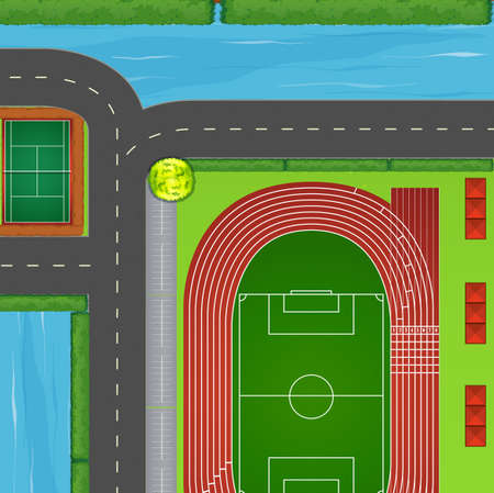 Top view of sport field and surrounding illustrationのイラスト素材