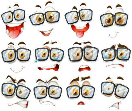 Facial expression with glasses illustrationのイラスト素材