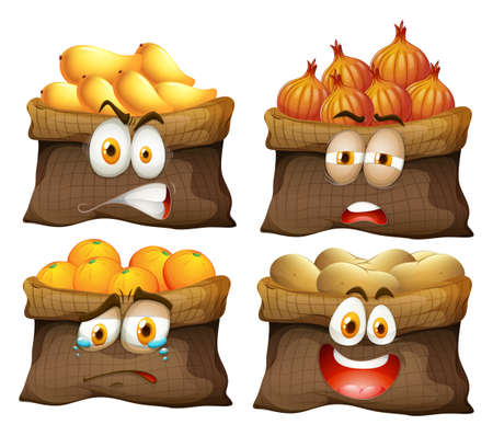 Bag of fruit and vegetable illustrationのイラスト素材