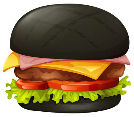Hamburger with black bun illustrationのイラスト素材