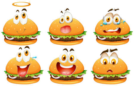 Hamburger with facial expression illustrationのイラスト素材