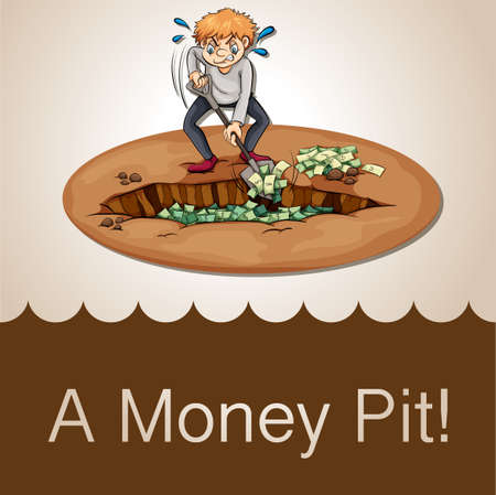 English idiom money pit illustrationのイラスト素材