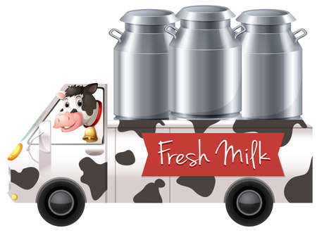 Cow delivering fresh milk illustrationのイラスト素材
